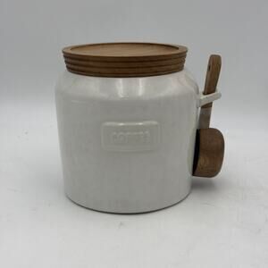 Hearth & Hand Magnolia Stoneware Coffee Canister, Wood Scoop in Sour Cream NEW